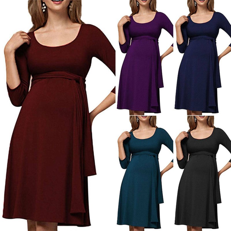 Schwangerschaftskleid Damen Einfarbig Mutterschaft Stillkleid Umstandskleid Neu