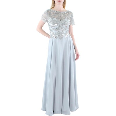 Женское серое шифоновое вечернее платье Xscape с украшениями 12 BHFO 6967