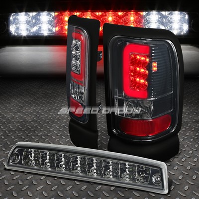 ХРОМИРОВАННЫЙ ДЫМЧАТЫЙ U-ОБРАЗНЫЙ СВЕТОДИОДНЫЙ ЗАДНИЙ ФОНАРЬ HALO + 3-Й СТОП-СИГНАЛ ДЛЯ 94-02 DODGE RAM 1500-3500