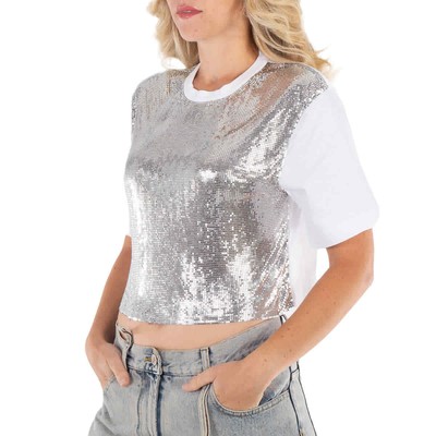 Pre-owned Rabanne Ladies Silver / White Metallic Mesh T-shirt