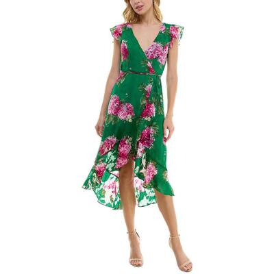 BCX Womens Floral Faux Wrap Maxi Midi Dress Juniors BHFO 5110
