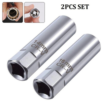 2PCS 14mm & 16mm Car Magnteic Spark Plug Socket Thin Wall 3/8'' 5/8'' Drive 12 PT