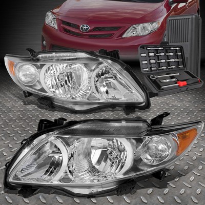 ДЛЯ 09-10 TOYOTA COROLLA ХРОМИРОВАННЫЙ КОРПУС ЯНТАРНОЙ БОКОВОЙ ФАРЫ ГОЛОВНОГО ФОНАРЯ + НАБОР ИНСТРУМЕНТОВ
