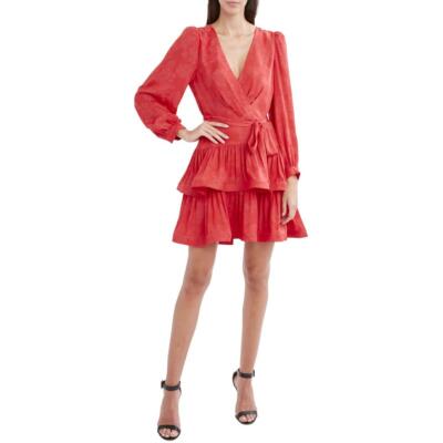 

Женское мини-платье с запахом и искусственным запахом BCBG Max Azria Rowan с оборками и цветочным принтом, Scarlet
