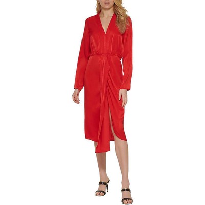 Женское красное повседневное платье-футляр с V-образным вырезом DKNY 8 BHFO 6468