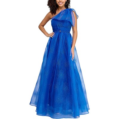 Violet Weekend Womens Blue Glitter Evening Dress Gown Juniors 0/0 BHFO 9807
