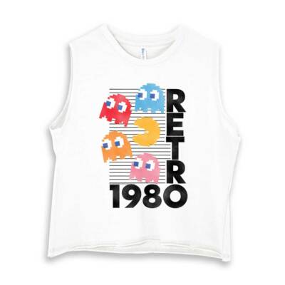Retro PACMAN Arcade Game Characters Womens Basic Cropped Tank Top