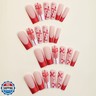 Christmas Press on Nails Long Square - Red French Tip Fake Nails with Snowflake Bow Design - Glitter Full Cover Stick on False Nails for Women - 24 Pcs