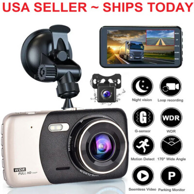 Screen Dash Cam 4'' 1080P Dual Lens Car DVR Recorder Front and Rear Camera