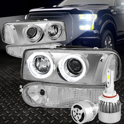 ХРОМИРОВАННАЯ ПРОЗРАЧНАЯ ФАРА ПРОЕКТОРА + БЕЛЫЙ СВЕТОДИОД 9005 HID с ВЕНТИЛЯТОРОМ ДЛЯ 01-07 SIERRA/YUKON