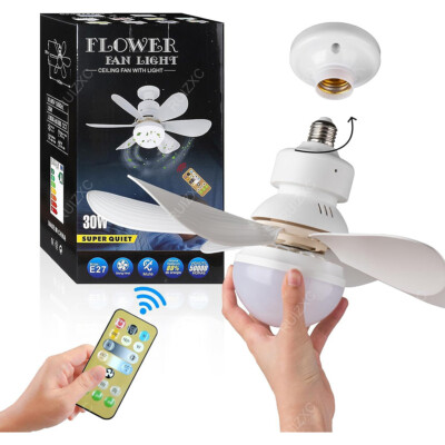 Large Ceiling Fan E27 Socket Fan 30W with Dimmable LED Light Remote Controller