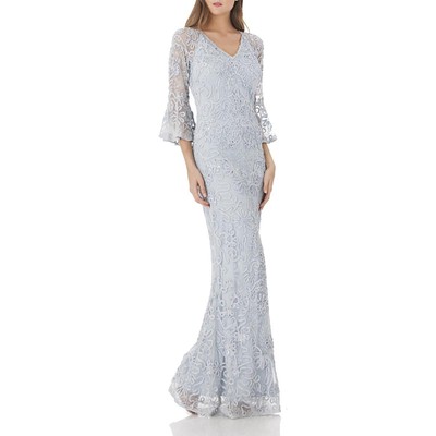 

JS Collections Женское синее сутажное вечернее платье с бисером  BHFO 0692, Celeste blue