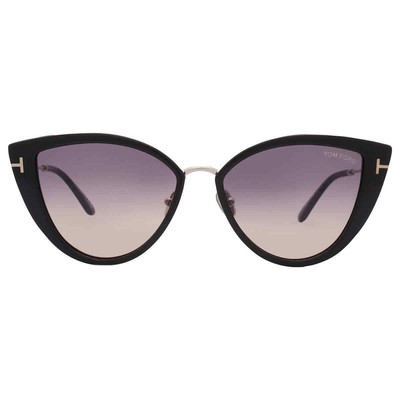 Pre-owned Tom Ford Angelica Smoke Gradient Cat Eye Ladies Sunglasses Ft0868 01b 57 In Gray