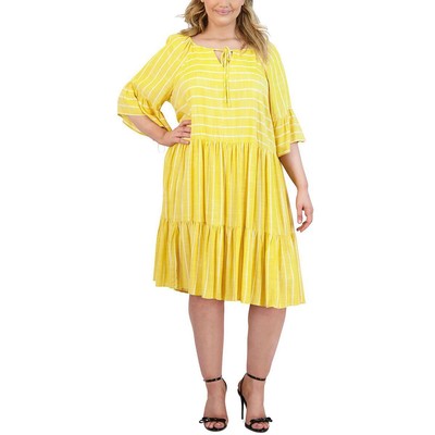 

Signature By Robbie Bee Женское плетеное платье миди с пышной юбкой плюс BHFO 4512, Yellow/white