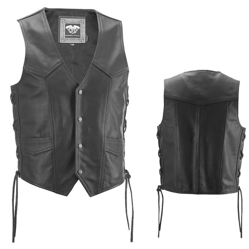 バイクウェア・装備 HEAVY leather vest Highway 21 Six Shooter Black Leather Street Motorcycle Vest