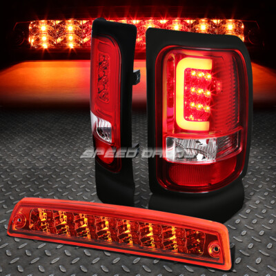 ХРОМИРОВАННАЯ КРАСНАЯ ЛИНЗА, 3D СВЕТОДИОДНЫЙ ЗАДНИЙ ФОНАРЬ + 3-Й СТОП-СИГНАЛ ДЛЯ 94-02 DODGE RAM 1500-3500