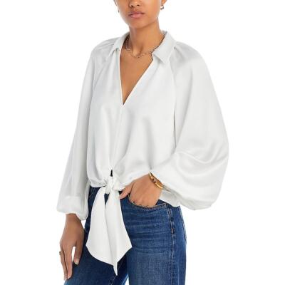 Ramy Brook Womens Ivory Satin Tie Front Top Blouse Shirt M BHFO 2553