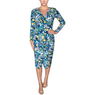 

Rachel Rachel Roy Женское трикотажное платье-футляр Cia с искусственным запахом и круглым вырезом BHFO 9355, Blue/yellow flora