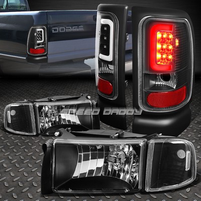 ЧЕРНАЯ ФАРА В КОРПУСЕ + СИГНАЛЬНАЯ ЛАМПА + ПРОЗРАЧНЫЙ 3D СВЕТОДИОДНЫЙ ЗАДНИЙ ФОНАРЬ ДЛЯ 94-02 DODGE RAM