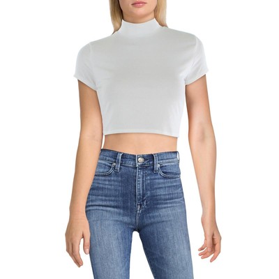 Kingston Grey Womens Ivory Ribbed Short Sleeve Cropped Top Juniors S BHFO 0736