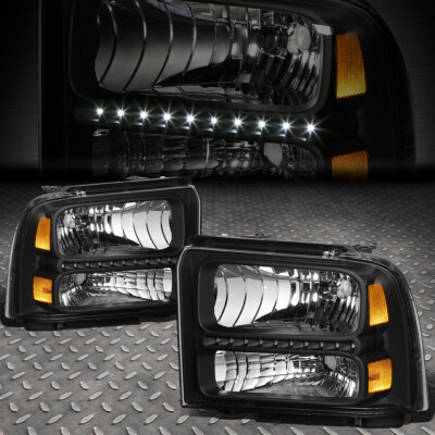 ДЛЯ 05-07 FORD SUPER DUTY ЧЕРНЫЙ КОРПУС ЯНТАРНАЯ УГЛОВАЯ СВЕТОДИОДНАЯ ФАРА DRL НАЛОБНЫЙ ФОНАРЬ