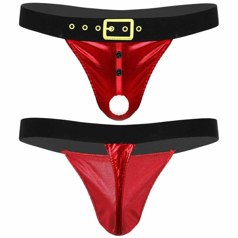 UK Christmas Mens Sexy Velvet Brief Underwear Xmas Santa Gstring Thong