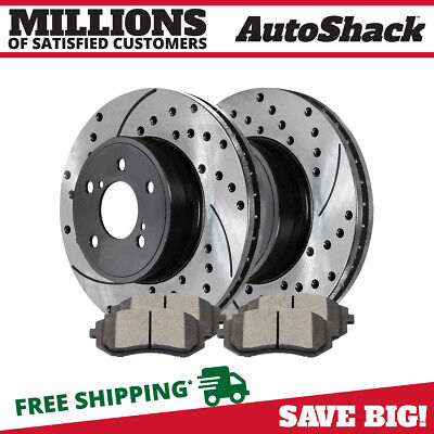 Front Drilled Slotted Brake Rotors Black & Pads for Subaru Outback Forester