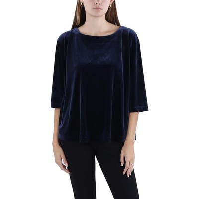 Женская темно-синяя велюровая блузка с вырезом лодочкой Eileen Fisher, S BHFO 5721