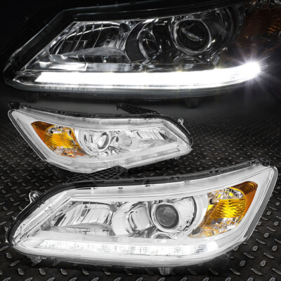 ДЛЯ HONDA ACCORD 2013-2015 ПАРА ХРОМИРОВАННЫХ ЯНТАРНЫХ ПРОЕКТОРНЫХ ФАР/ЛАМП с LED DRL