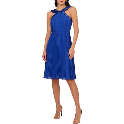 Adrianna Papell Womens Blue Knee-Length Embellsihed Halter Dress 10 BHFO 6239