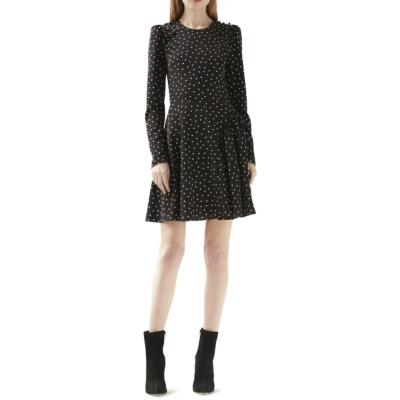

Женское мини-платье трапециевидной формы в горошек с рюшами ML Monique Lhuillier BHFO 0738, Jet/white