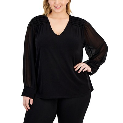 Женская черная блузка с V-образным вырезом Calvin Klein Плюс 3X BHFO 8354