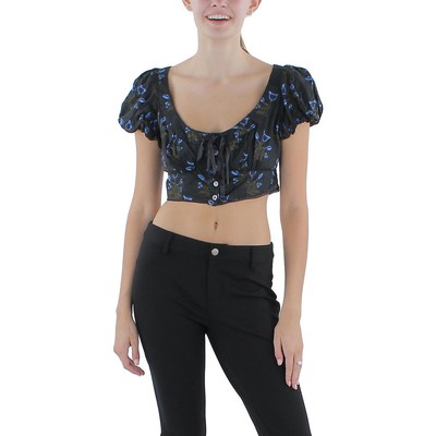 Женский черный укороченный топ из модала с цветочным принтом Free People XS BHFO 9286