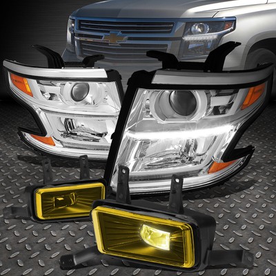 ДЛЯ 2015-2017 CHEVY TAHOE / SUBURBAN CHROME AMBER LED DRL ФАРА + КОМПЛЕКТ ПРОТИВОТУМАННЫХ ФАР