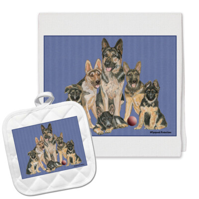 German Shepherds Family Kitchen Dish Towel and Pot Holder Gift Set