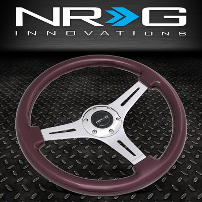 ХРОМИРОВАННОЕ РУЛЕВОЕ КОЛЕСО NRG 350MM С 2-МЯ УГЛУБЛЕНИЯМИ И 3-МЯ СПИЦАМИ, ОКРАШЕННОЕ В ФИОЛЕТОВЫЙ ЦВЕТ, С ДЕРЕВЯННОЙ РУКОЯТКОЙ