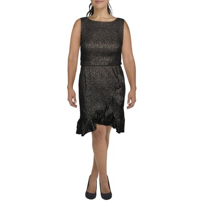 Calvin Klein Womens Black Metallic Ruffled Cocktail and Party Dress 12 BHFO 6847