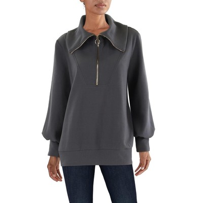 Anrabess Womens Gray Ribbed Zipper Casual Pullover Sweater L BHFO 7032