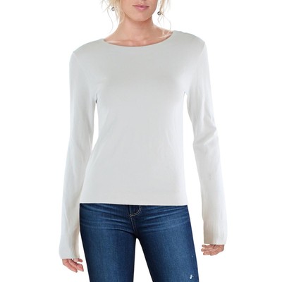 

Женская белая рубашка с круглым вырезом в рубчик Vince, топ  BHFO 0238, Off white