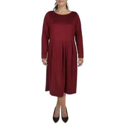 24seven Comfort Apparel Womens   Pleated Long Sleeve Midi Dress BHFO 0069