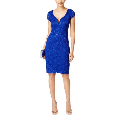 Связанное платье Женское голубое кружевное коктейльное платье с блестками Petites 10P BHFO 9984