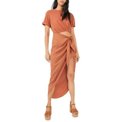 

Женское оранжевое макси-платье Free People с разрезами и короткими рукавами  BHFO 8898, Siena