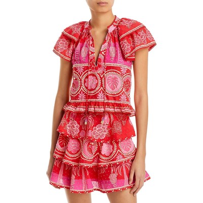 FARM Rio Womens Pink Floral Print Cotton Blouse Shirt S BHFO 0074