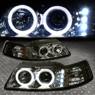 [Кольцо Halo + LED DRL] Для фар проектора Ford Mustang 99-04 Дымчато-янтарного цвета