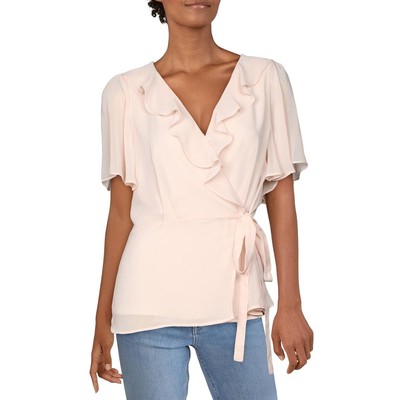 

Calvin Klein Womens Pink Faux Wrap Top Blouse Shirt с оборками  BHFO 9578, Blush