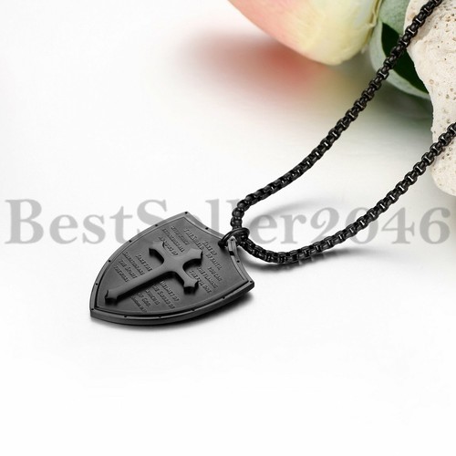 Men Shield Armor of God Ephesians 6:16-17 Faith Cross Necklace Pendant Chain 24"
