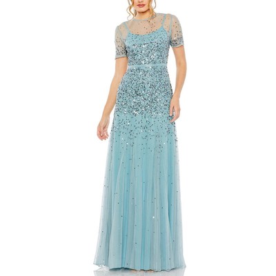Женское синее вечернее платье Mac Duggal, расшитое блестками, 4 BHFO 5776