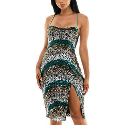 City Studio Womens Green Sequined Cocktail And Party Dress Juniors 3/4 BHFO 6752