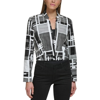 Женский блейзер DKNY из ч/б хлопка с принтом на одной пуговице 16 BHFO 4211