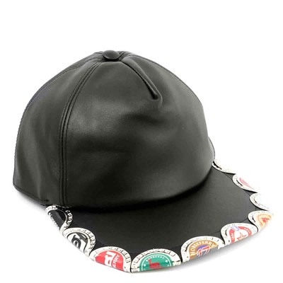 Pre-owned Burberry Black Bottle Cap Detail Leather Baseball Cap, Size Small
